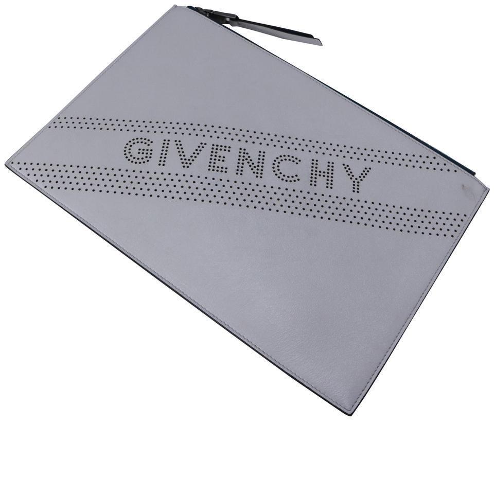 Givenchy White Perforated Logo Medium Zip Pouch Clutch C277